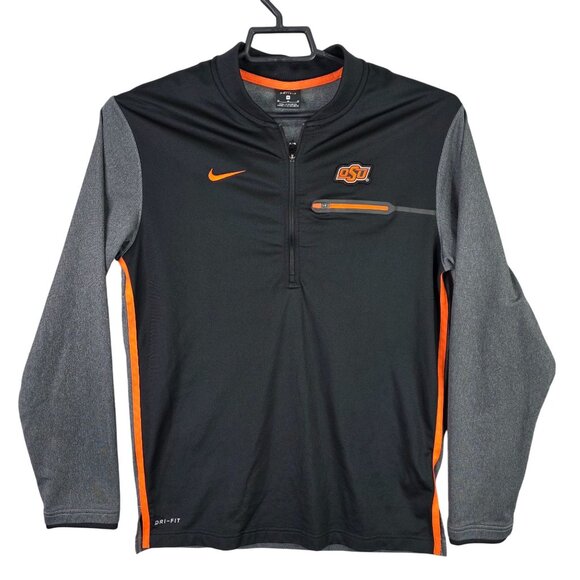 Mens Nike Black Gray Orange Dri-Fit OSU Pullover Shirt Long Sleeve 1/4 Zip M - Picture 1 of 8